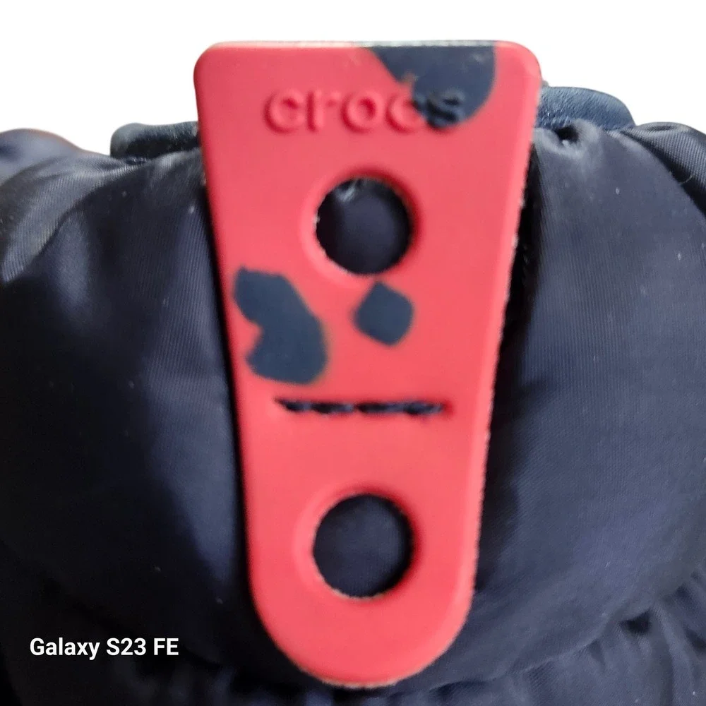 Crocs Neo Puff Snow Boots Kids J2 Navy Blue Red Warm Faux Fur Lined 207684